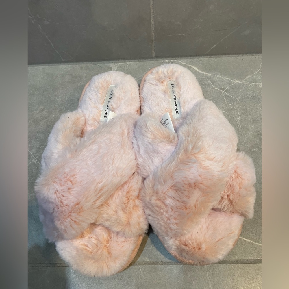 Saks Fifth Avenue Pink Furry Slippers